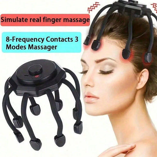 Masseur de cuir chevelu électrique sans fil – 360° avec 8 doigts, relaxation profonde